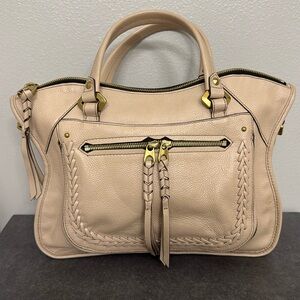 ORYANY Sarah Braiding‎ Detail Tan Pebble Leather Satchel Shoulder Bag